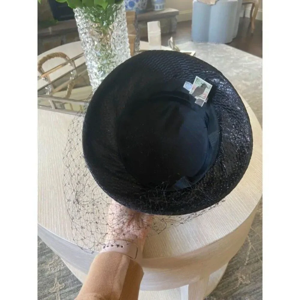 1950's-60's Black Hat with bow and netting